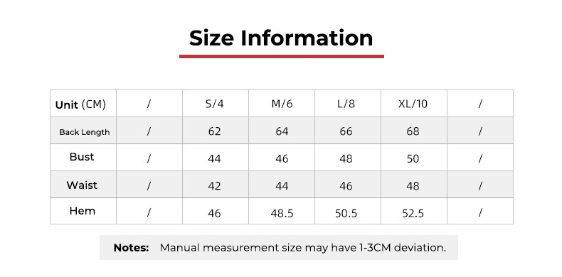 MSMX716 — tabela rozmiarów