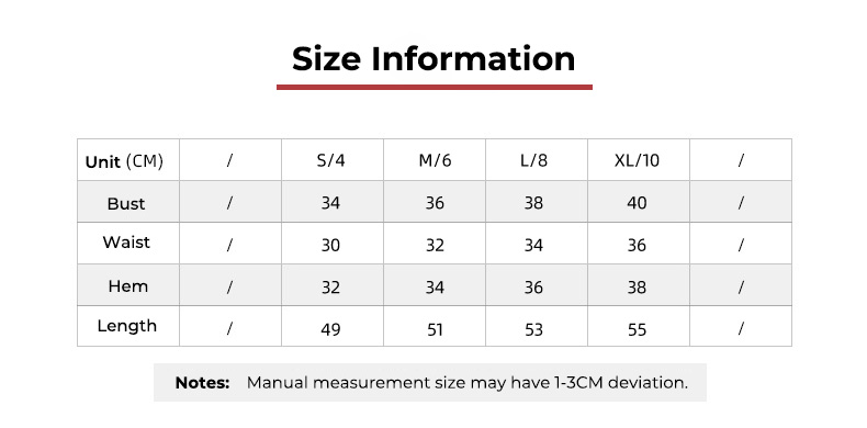 MTX691 — tabela rozmiarów