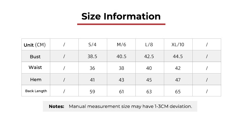 MTX701 — tabela rozmiarów