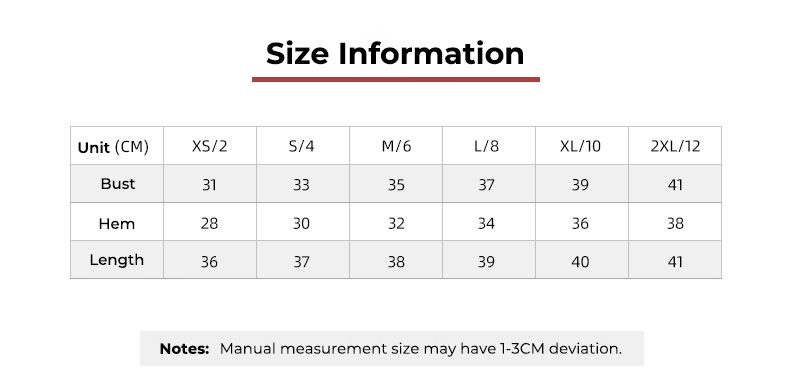 MWX012 - Size Chart