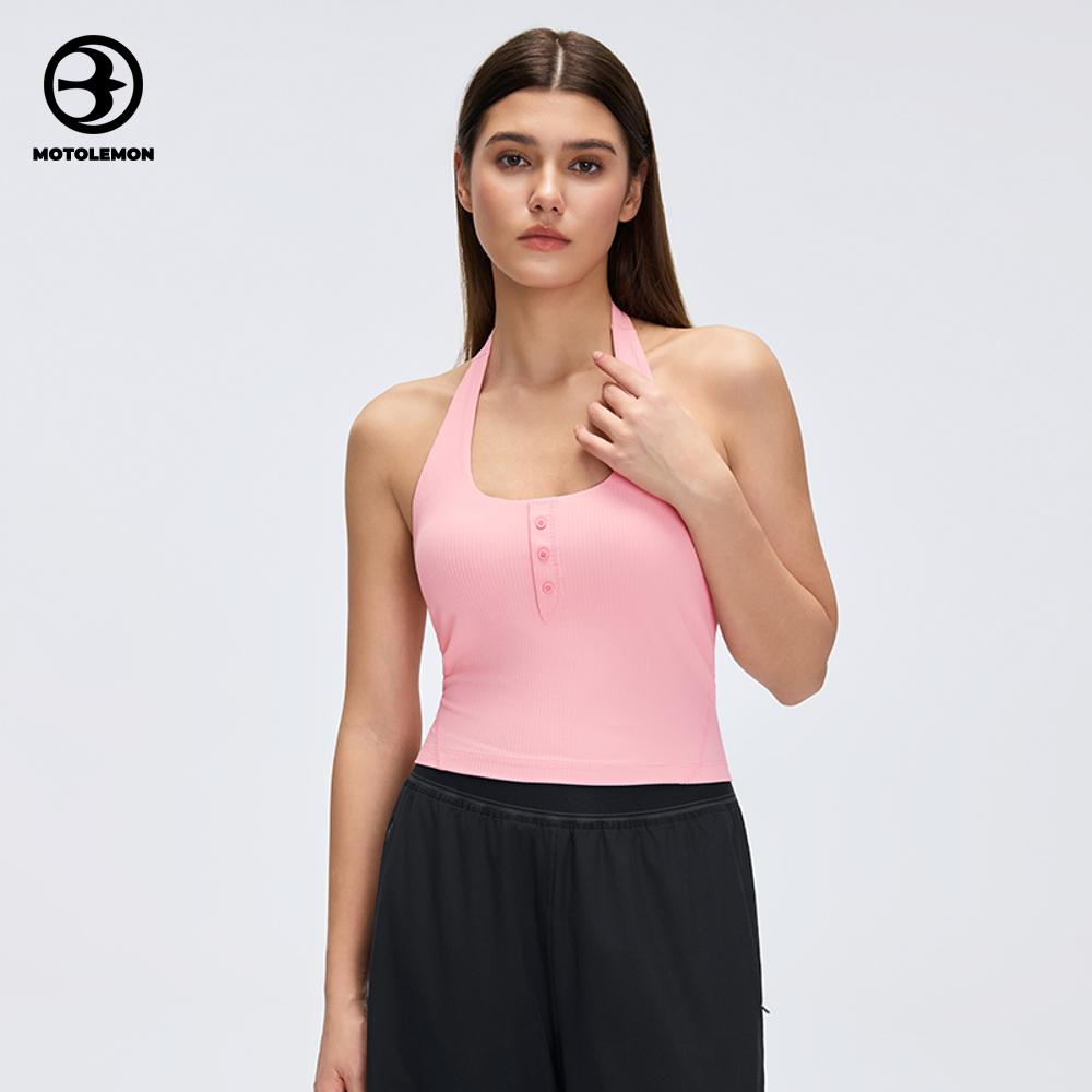 Ribbed Halter Tank Top Front Button MBX26051D