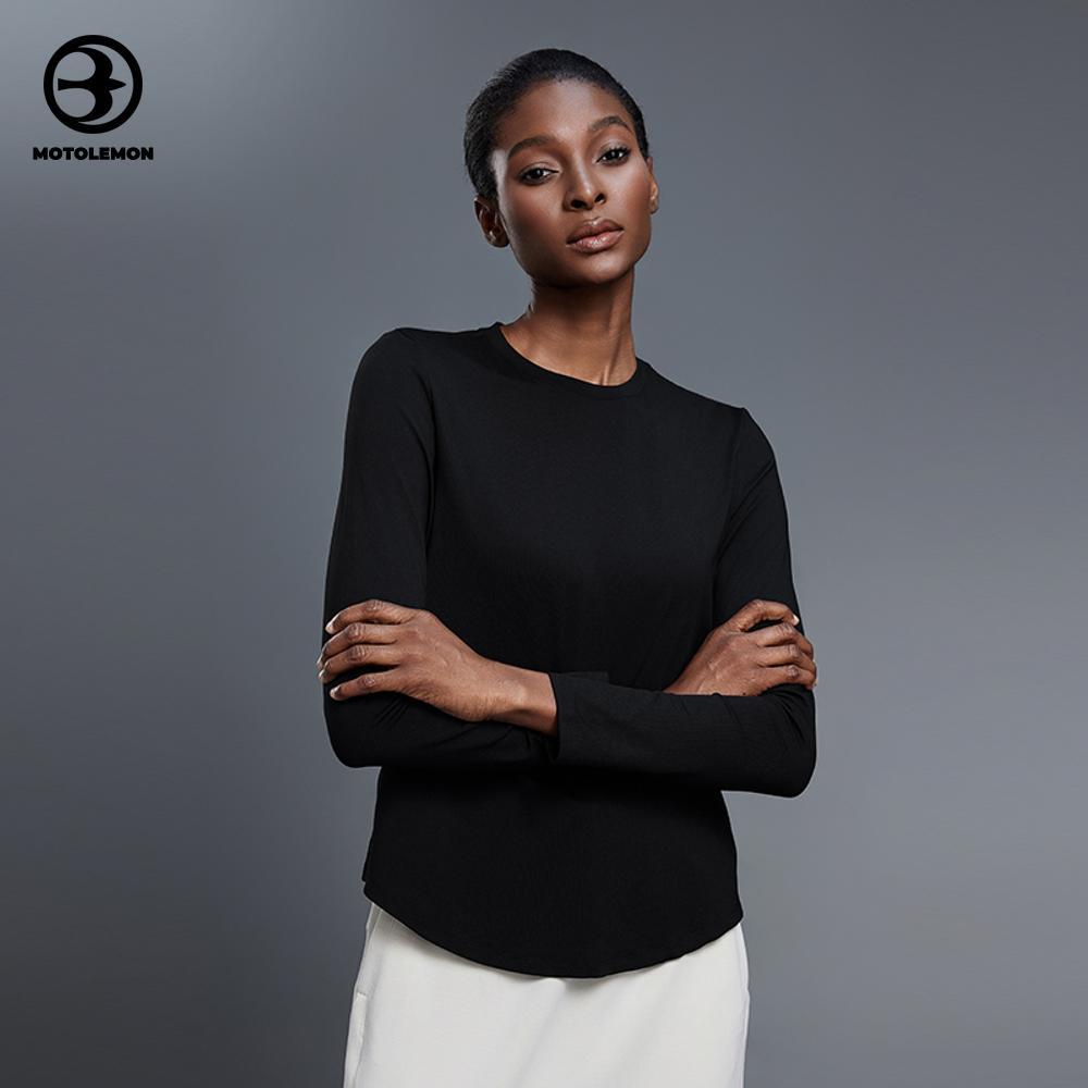 Smooth Drape Long-sleeve Top Round Neck MCX25148D