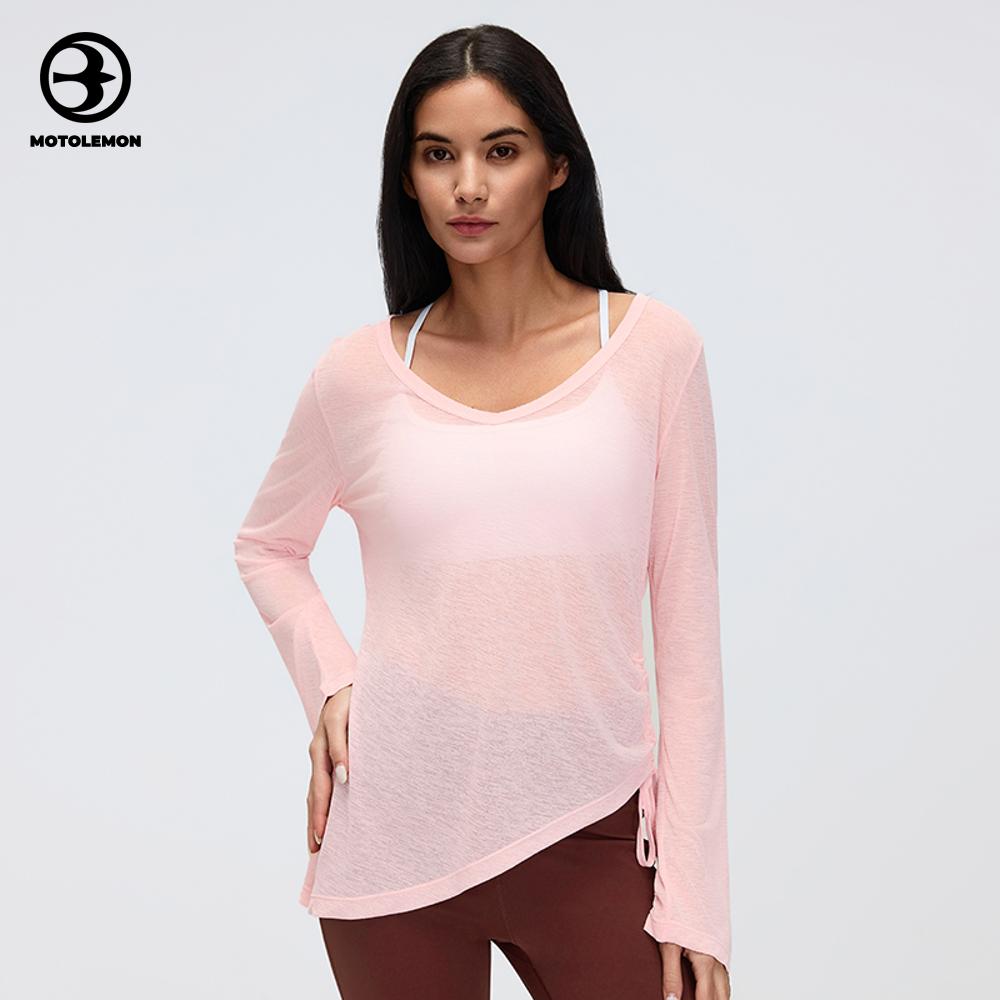Sheer Asymmetric Hem Long Sleeve Top MCX26100D