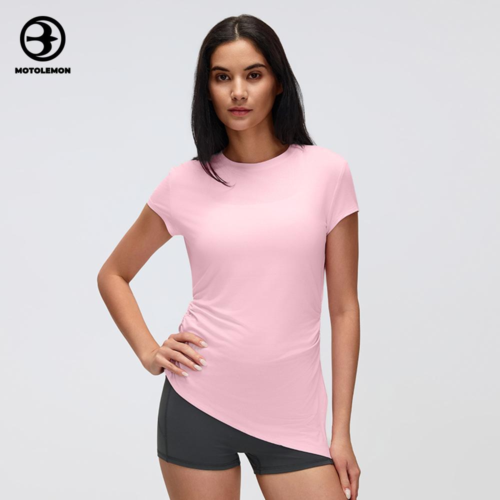 Asymmetrical Fitness Short Sleeve Top Side Ruched MDX26071D