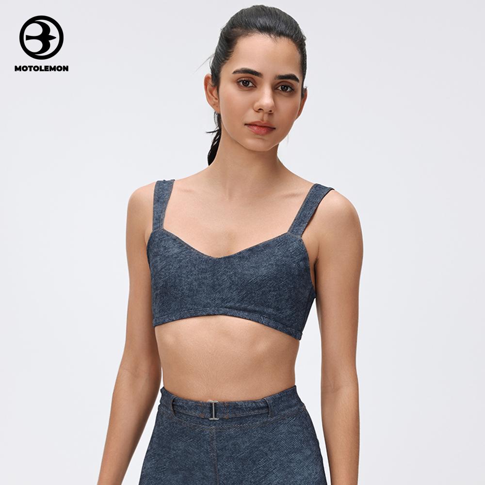 Denim Textured V-neck Sports Bra MWX26063D